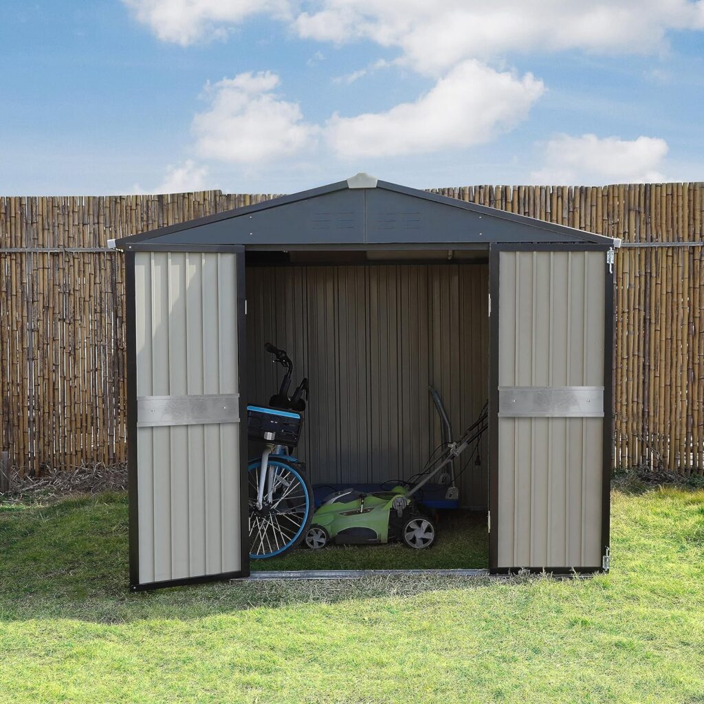 VEIKOU 8x12FT Outdoor Storage Shed with Thickened Galvanized Steel, Metal Garden Sheds  Outdoor Storage with Double Lockable Doors Utility Tool Storage Shed for Backyard Lawn Movers, Grey